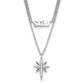 Sterling Silver Rhodium-Platedod-plate STAR CZ With 2 Inch Extention Layer Necklace